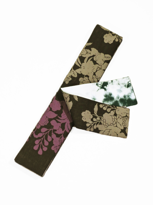 角帯 本麻24-335-02 絞り×花段(クロ・グレー・ムラサキ) 麻角帯 JOTARO