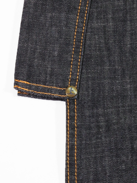 メンズデニム 6.5OZ ボーダー・刺繍星（BK×金茶） デニムキモノ