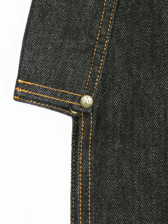 メンズデニム 13OZ 縞ボタン・椿（BK×金茶） デニムキモノ JOTARO SAITO