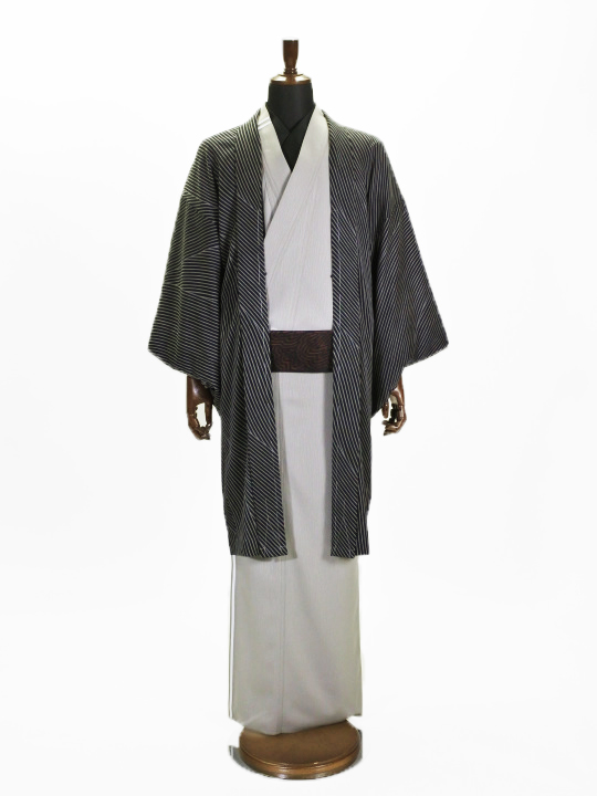メンズ プレタ単衣羽織PH22-16-03 ギシャ ストライプ（黒） アウター