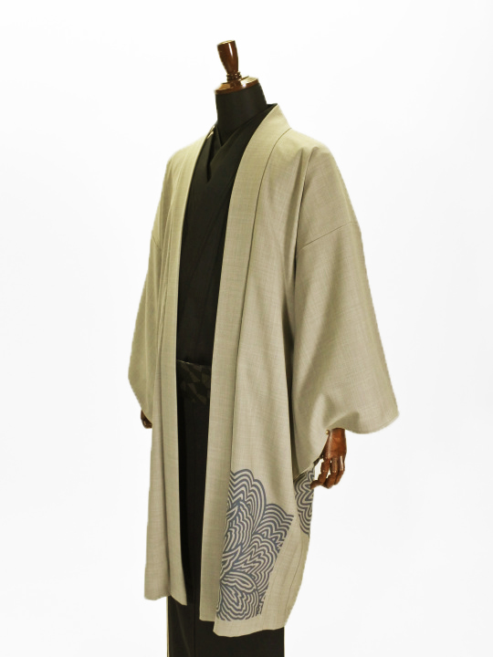 メンズ ポリ羽織 縞ボタン① (ベージュ) アウター JOTARO SAITO