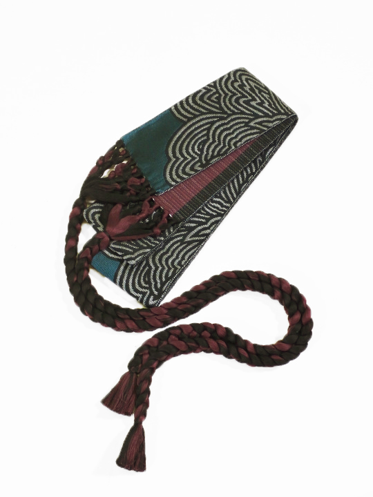 織組紐角帯0270-17 縞ボタン（孔雀×紐ワイン） 角帯 JOTARO SAITO