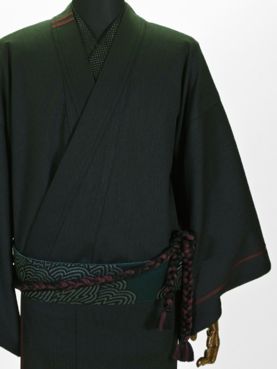 織組紐角帯0270-17 縞ボタン（孔雀×紐ワイン） 角帯 JOTARO SAITO