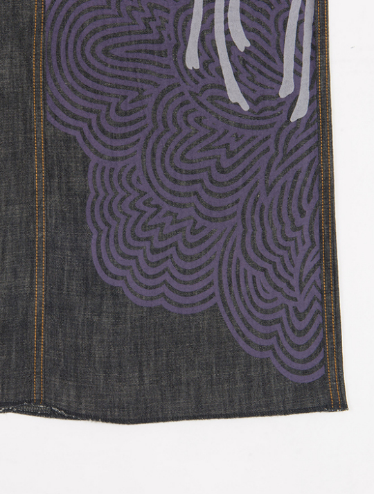 メンズデニム 6.5OZ 縞ボタン木立（BK×金茶）L デニムキモノ JOTARO SAITO