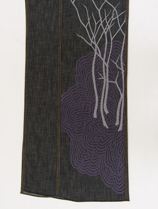 メンズデニム 6.5OZ 縞ボタン木立（BK×金茶）L デニムキモノ JOTARO SAITO