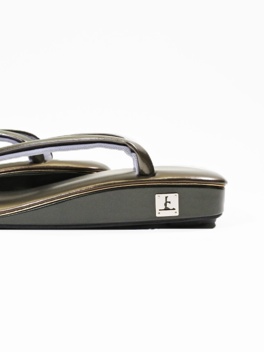 メンズ雪駄 革ロゴ付（カーキ×チャシボ×クロ） 雪駄 JOTARO SAITO