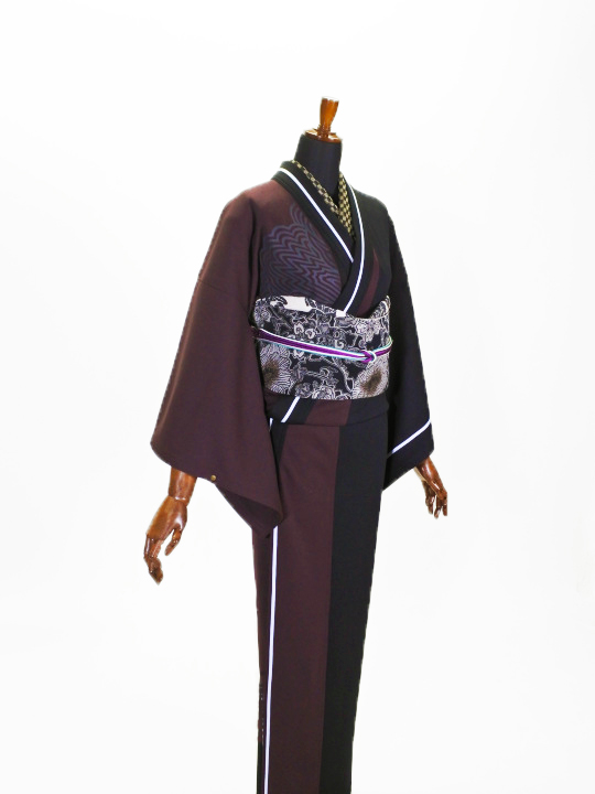 レディースバイカラージャージ 縞ボタン （クロ×ワイン）F ジャージ